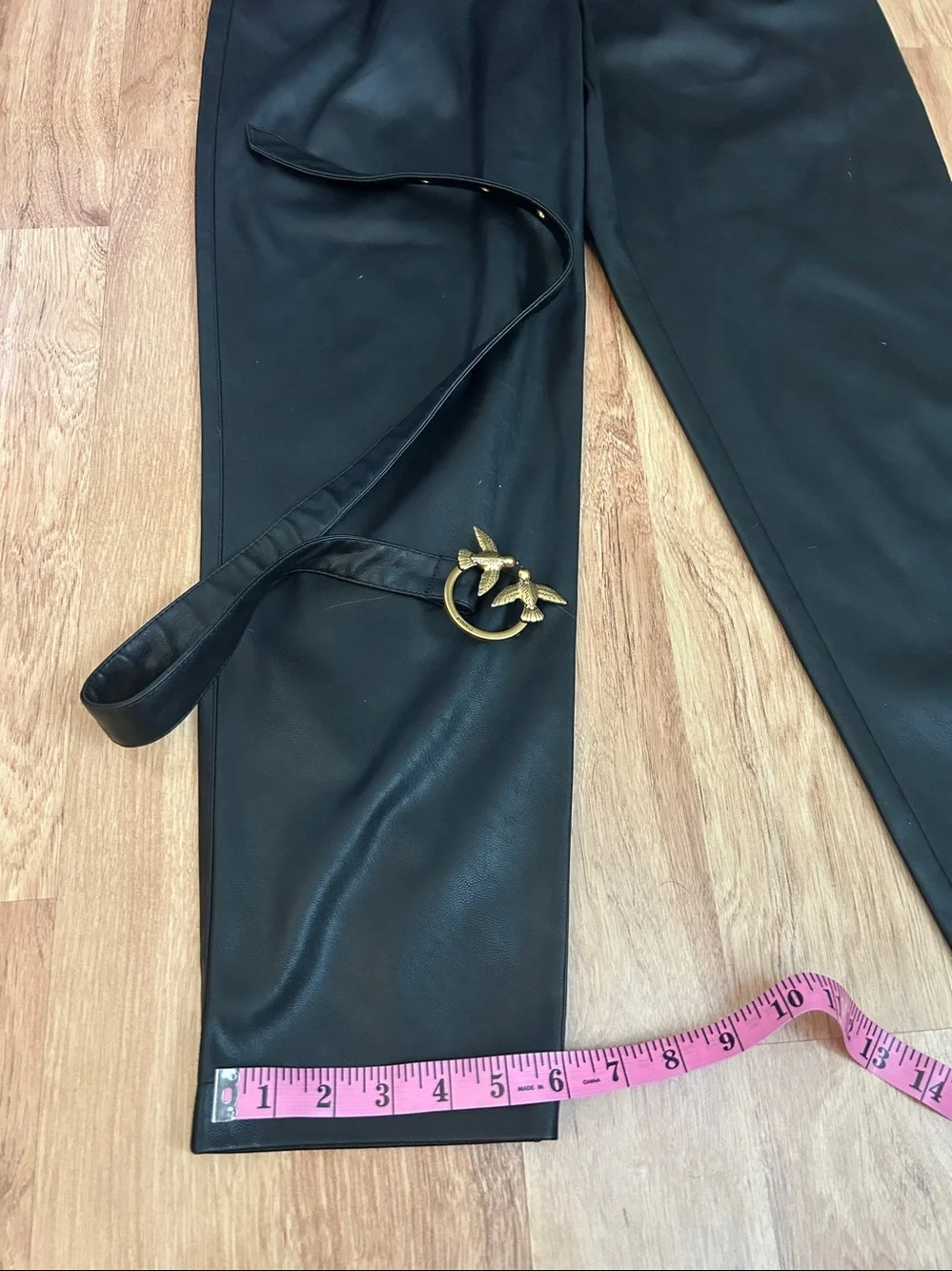 NWT Pinko Blk Aurelio Faux Leather Trousers Pants Paper Bag Waist Matching Belt